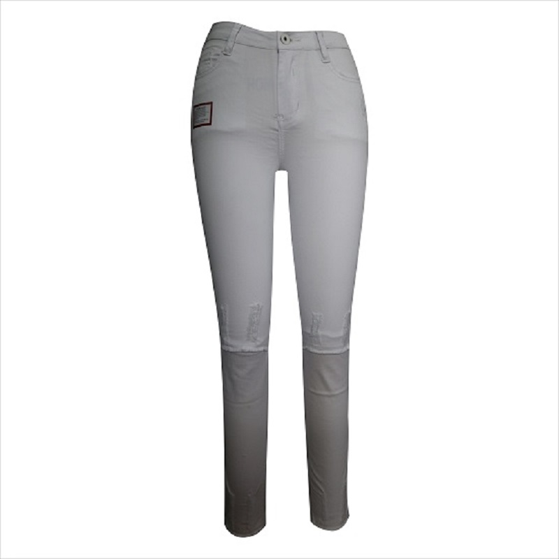 υψηλό μέσης λευκό σχισμένο γόνατο και στρίφωμα skinny jean WS1001