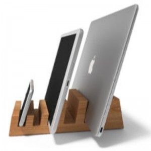 Σταθμός πολλαπλών σταθμών φόρτισης σε ξύλο φυσικού ξύλου για 5 συσκευές