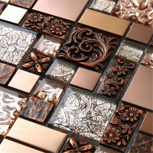 HXL09 τετράγωνο χαλκό χρυσό από ανοξείδωτο χάλυβα ψηφιδωτά πλακάκια γυαλί για μπάνιο και κουζίνα