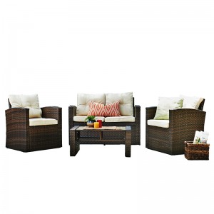 Rattan 4pcs Σετ εξωτερικού λυγαριού για συνομιλία με μαξιλάρια για την αντοχή στις καιρικές συνθήκες και επιτραπέζιες επιφάνειες από ...
