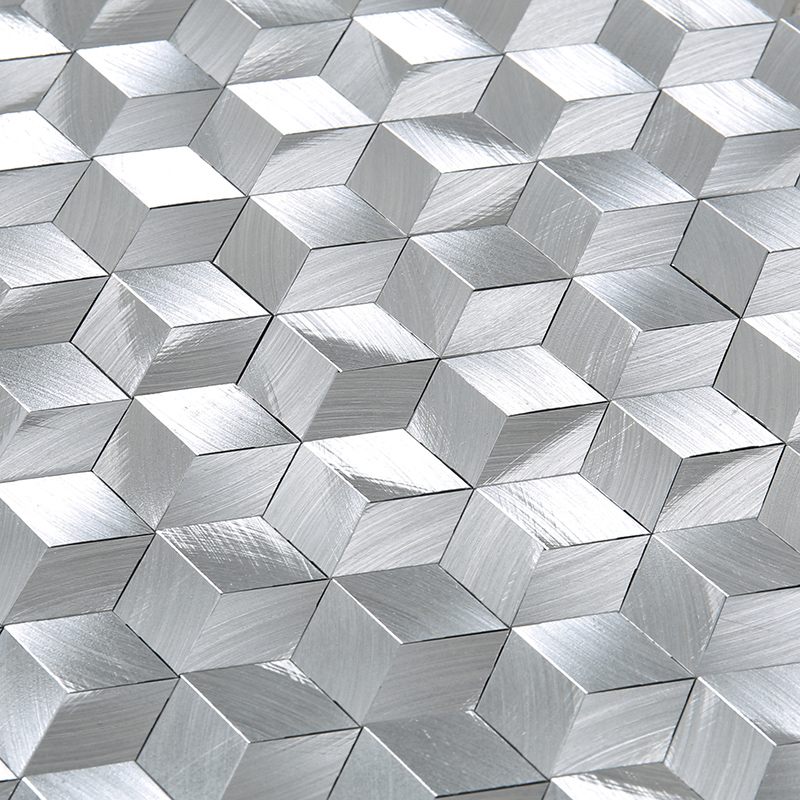 Τρισδιάστατο σχήμα διαμαντιού σχήμα Ασημί Λευκό αλουμινίου εξάγωνο Ψηφιδωτό πλακάκι για τοίχο διακόσμησης