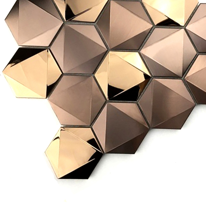 Rose Gold 3D Hexagon 304/316 Ανοξείδωτο Πλακάκια Μωσαϊκό για διακόσμηση τοίχων