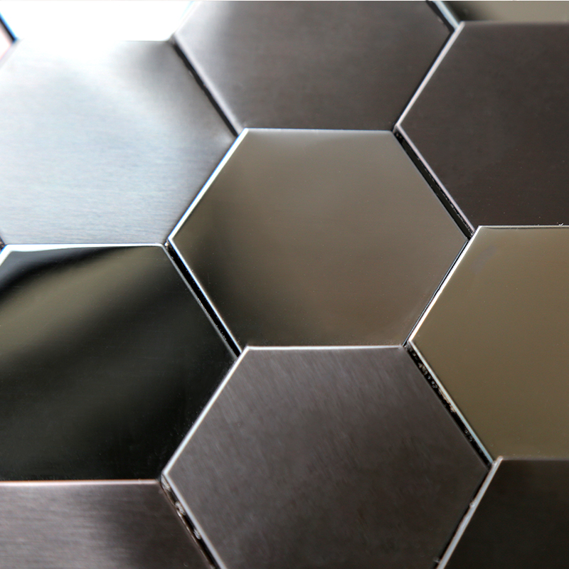 3D μαύρο πλακάκια μωσαϊκού εξάγωνο μέταλλο από ανοξείδωτο χάλυβα μωσαϊκό κουζίνα μπάνιο πλακάκια backsplash