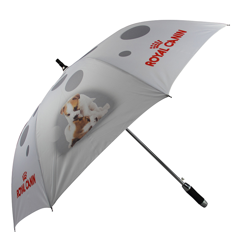 Κουτάβι εκτύπωση σκύλου Αλουμινένιο άξονα Pongee ύφασμα Αυτόματη ανοιχτή ομπρέλα γκολφ