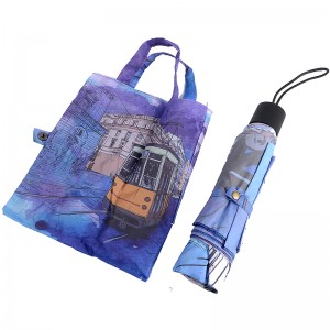 Τσάντα για ψώνια ψηφιακή εκτύπωση 3 πτυσσόμενη ομπρέλα για ταξίδια