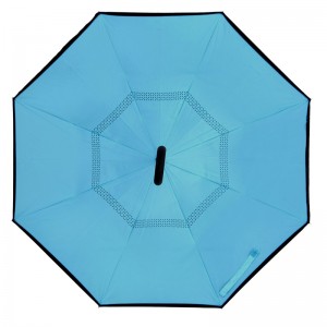 Προσαρμοσμένο τυπωμένο διπλό στρώμα C Λαβή Upside Down Ομπρέλα βροχής