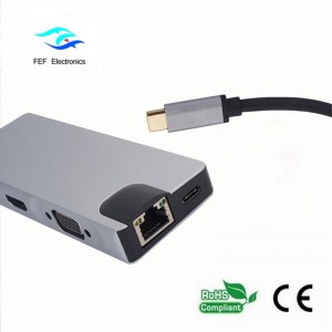 USB τύπος c / HDMI θηλυκό + VGA θηλυκό + 2 * USB3.0 θηλυκό + SD + TF + PD μεταλλική θήκη