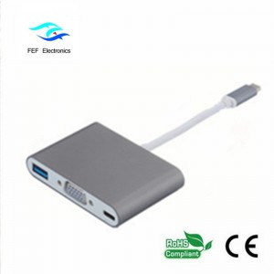 USB TYPE-C σε USB3.0 θηλυκό + θηλυκό VGA + PD τρία σε ένα μετατροπέα ABS κέλυφος Κωδικός: FEF - USBIC-007