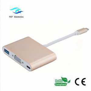 USB TYPE-C σε USB3.0 θηλυκό + θηλυκό VGA + PD τρία σε ένα μετατροπέα ABS κέλυφος Κωδικός: FEF - USBIC-007