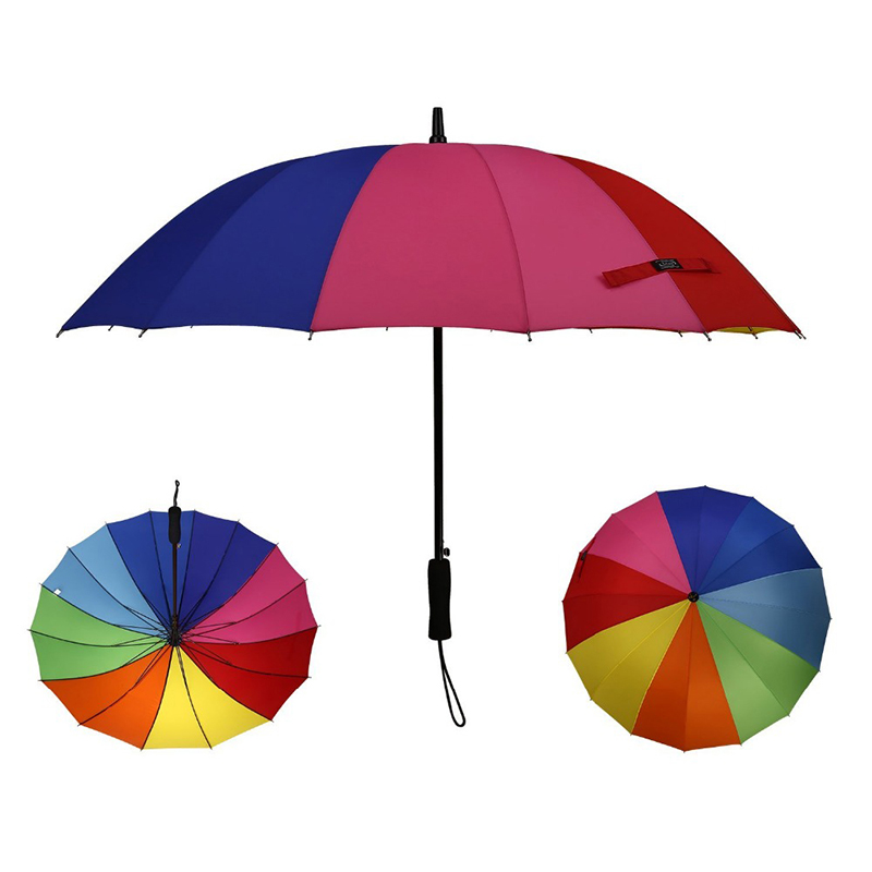 Χονδρικό εμπόρευμα δώρων ουράνιο τόξο pongee ύφασμα 16Κ ευθεία αυτόματη ομπρέλα βροχής