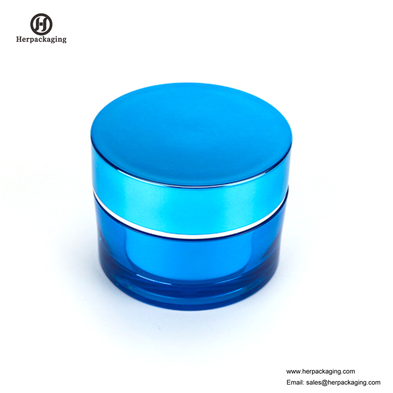 HXL212 Στρογγυλό άδειο γυαλιστερό μπλε καλλυντικό δοχείο διπλό τοίχωμα δοχείο περιποίησης δέρματος Jar