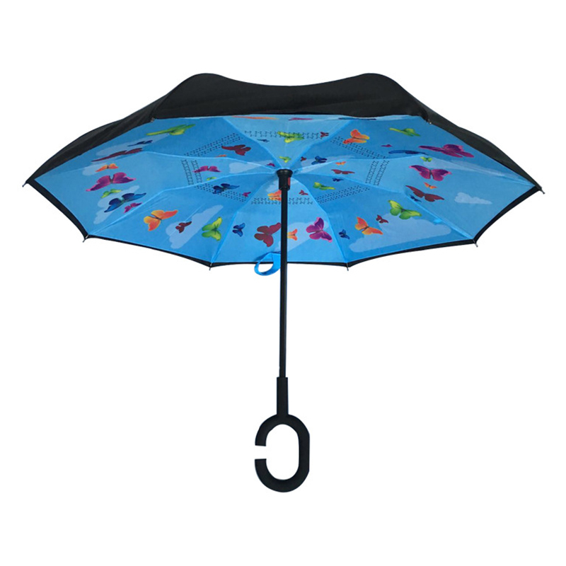 19inch Παιδική ομπρέλα μεγέθους αντίστροφη με μοτίβο εκτύπωσης πεταλούδας Ευθεία πίσω ομπρέλα