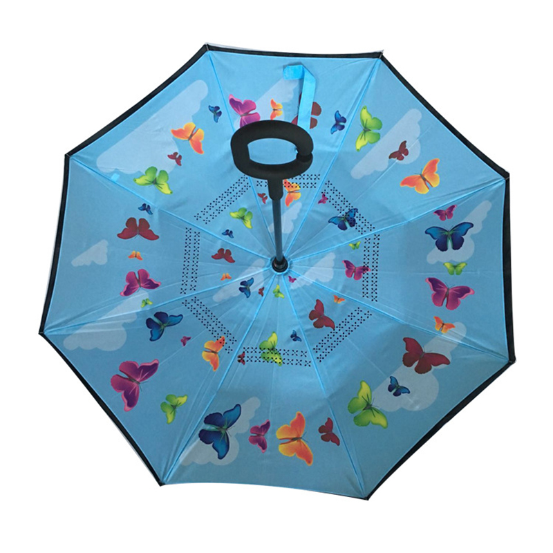 19inch Παιδική ομπρέλα μεγέθους αντίστροφη με μοτίβο εκτύπωσης πεταλούδας Ευθεία πίσω ομπρέλα