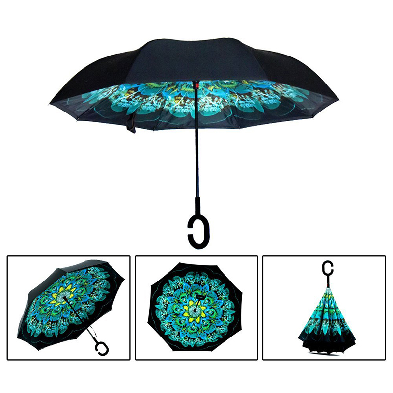 2019 νέα σχέδια διπλά στρώματα μέσα εκτύπωσης λουλούδι ανεστραμμένη ανάποδα ευθεία ομπρέλα