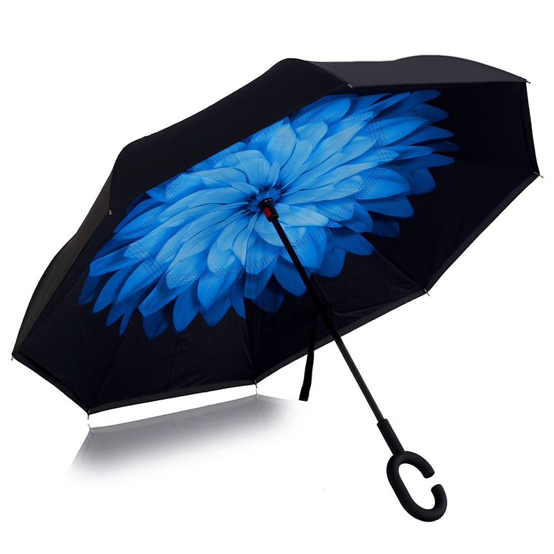 Fiberglass πλαίσιο αδιάβροχο Εκτύπωση λουλούδι δημοφιλή ομπρέλα βροχή προσαρμοσμένη αντίστροφη