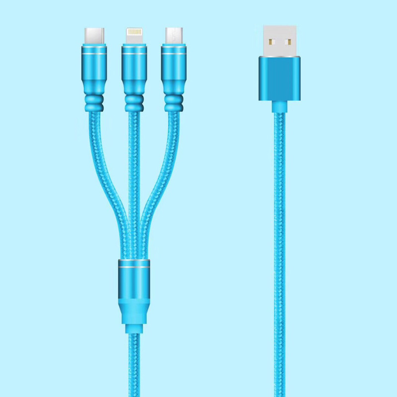3 σε 1 Καλώδιο πλεγμένο Γύρος θήκη αλουμινίου φόρτισης USB 2.0 Micro έως αστραπές Καλώδιο δεδομένων micro USB τύπου C.