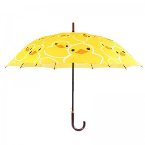23 ίντσες ύφασμα pongee αυτόματη ανοιχτό κίτρινο μοτίβο καρτών πάπια ευθεία ομπρέλα
