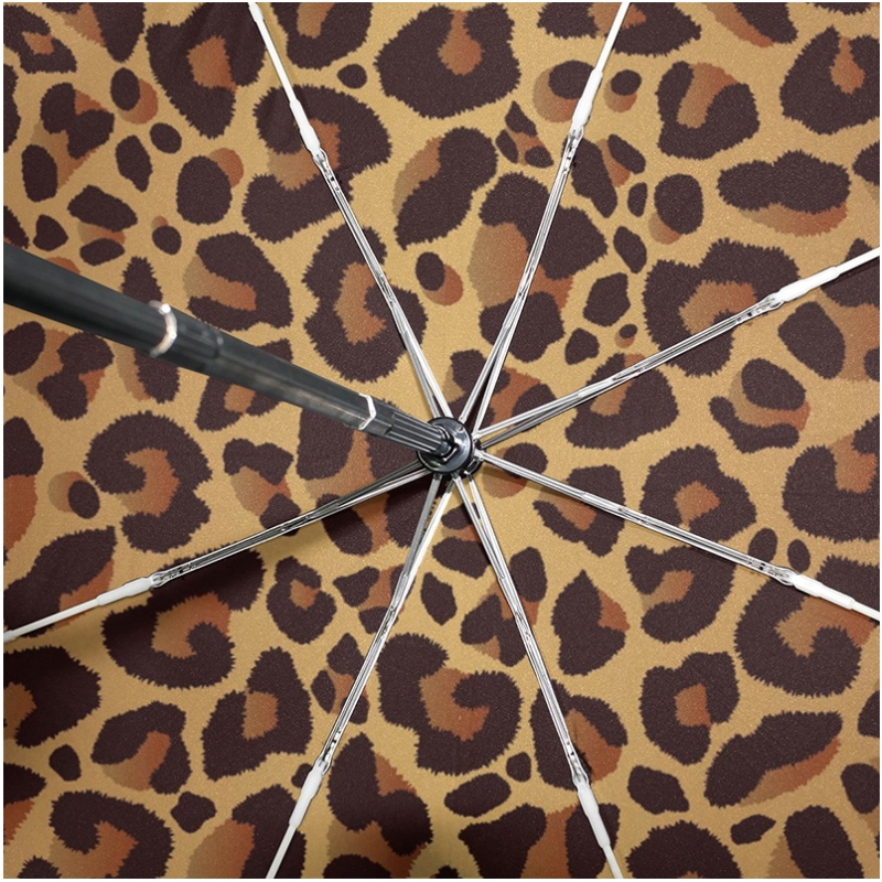 Leopard εκτύπωση 2 τμήματα fiberglass ribs windproof αυτόματη ανοίξτε και κλείστε 3 αναδιπλούμενη ομπρέλα