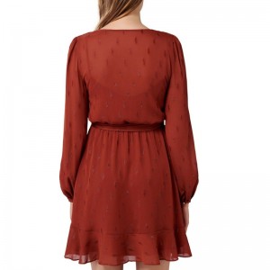 Νέο έτοιμο σκουριασμένο μεταλλικό σκέιτερ μακρύ μανίκι μίνι φόρεμα για τις γυναίκες