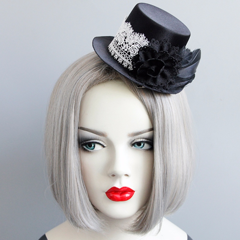 Γοτθική λευκή δαντέλα μαύρη τριαντάφυλλο Κορυφαία μίνι καπέλο αποκριάτικη αξεσουάρ για τα μαλλιά J18811