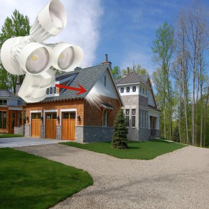 LED εξωτερικού φωτισμού ασφαλείας πλημμυρών με αισθητήρα κίνησης, 30W, 3 κεφαλές, λευκό, φως κίνησης