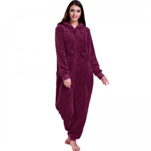 Γυναίκες Red Pajamas Onesie με κουκούλα με τα αυτιά των ζώων