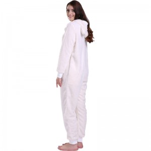 Κρέμα γυναικών Onesie Pajamas με κουκούλα με τα αυτιά των ζώων
