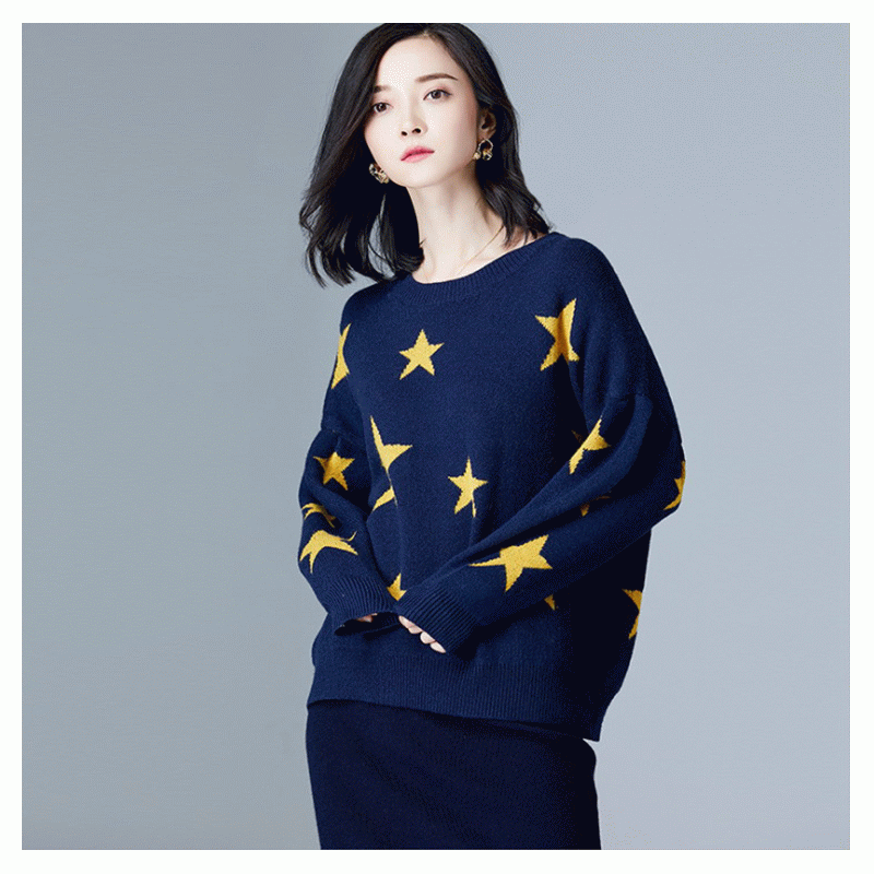 Κυρίες χαλαρά αστέρια Jacquard δεμένη πουλόβερ πουλόβερ