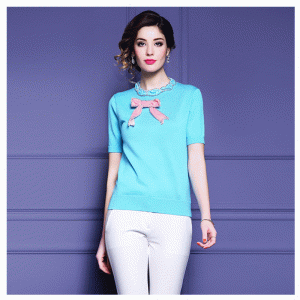 Προσαρμοσμένη πεταλούδα OEM πεταλούδα Knit Rhinestone ραμμένα καλοκαιρινά κυρίες »Πουλόβερ πλεκτό πουλόβερ