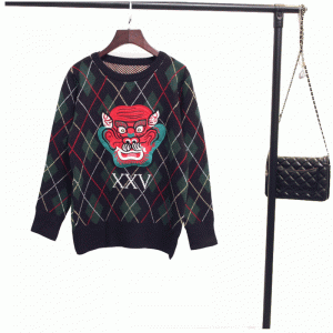 Ζεστό Δράκος Πρόσωπο Patchworks Χειμερινό Πάχος Computer Πλεκτά Πουλόβερ Πουλόβερ