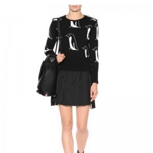 Κυρίες Μάλλινη πιγκουίνος μοτίβο φούντα Fringe Πουλόβερ πουλόβερ