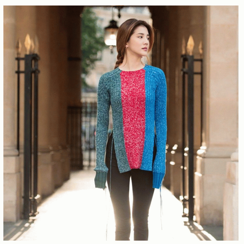 100% βαμβακερά πουλόβερ τριπλά χρώματα μακρύ πουλόβερ σώμα 2018 πουλόβερ γυναικών