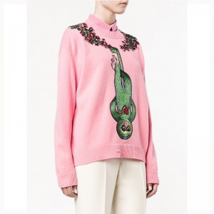 Κυρίες Αστεία Μαϊμού Beaded Εφαρμογές Διακοσμημένα Πουλόβερ Πουλόβερ πληρώματος