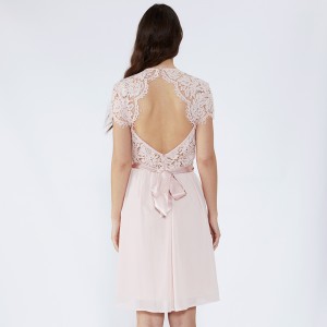 Bowknot Ροζ Τυπική Lace Casual Γυναικεία Φορέματα Κόμμα φοράτε JCGJ190315082