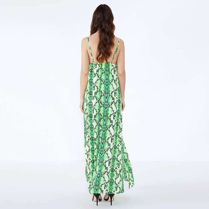 Τελευταία σχέδια Γραφείο γυναικών Green Leopard Print Button Casual Dress