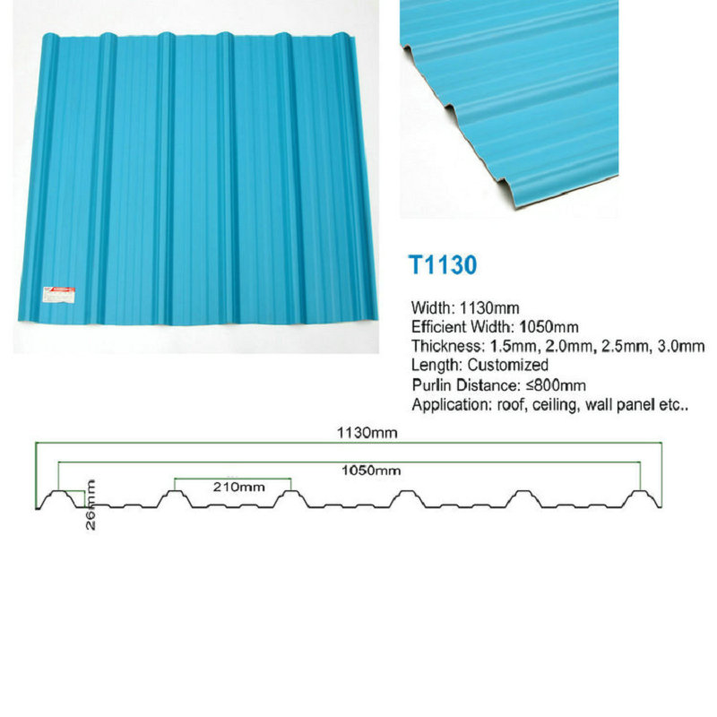 T1130 Μπλε ASA PVC UPVC Πλακάκι στέγης Τραπεζοειδές κυματοειδές πλαστικό φύλλο οροφής