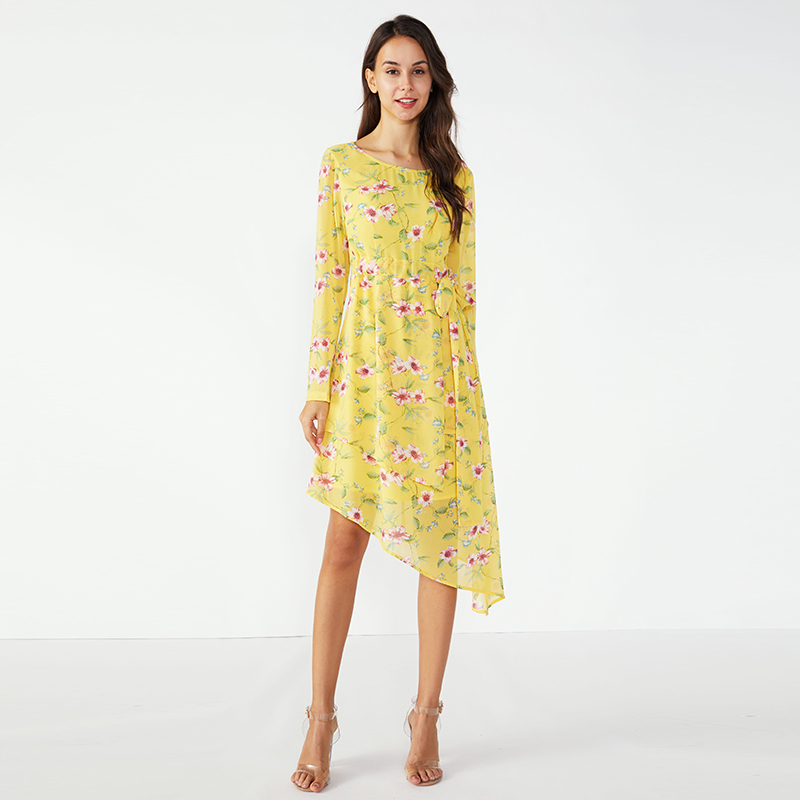 2019 Κίτρινο Ρετρό Καλοκαίρι Κορίτσια Fancy Γυναίκες Casual Φόρεμα