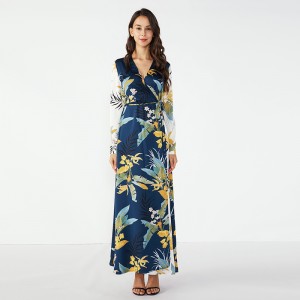 Straight Φόρεμα Στυλ Floral Maxi Φόρεμα με Μακρύ Μανίκι