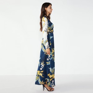 Straight Φόρεμα Στυλ Floral Maxi Φόρεμα με Μακρύ Μανίκι