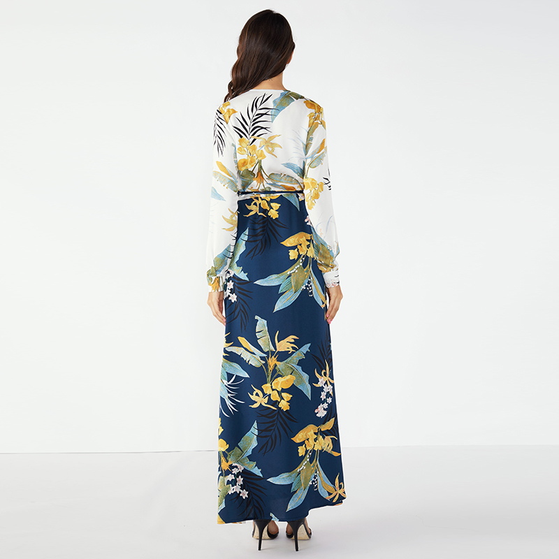 Straight Φόρεμα Στυλ Floral Maxi Φόρεμα με Μακρύ Μανίκι