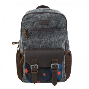 18SC-6942D Travel Canvas Σακίδιο με Πραγματικό Δερμάτινο Σακίδιο Νεολαίας Daypack