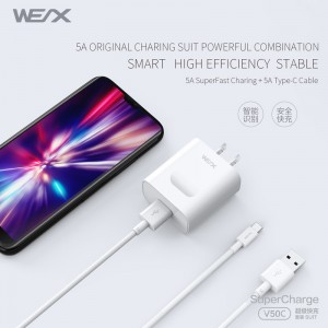 WEX - V50C 22,5W HUAWEI Μετασχηματιστής ρεύματος Superfast Charge, φορτιστής τοίχου, φορτιστής ταξιδίου σε συνδυασμό με καλώδιο 5Α