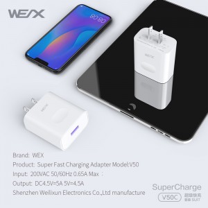 WEX - V50C 22,5W HUAWEI Μετασχηματιστής ρεύματος Superfast Charge, φορτιστής τοίχου, φορτιστής ταξιδίου σε συνδυασμό με καλώδιο 5Α