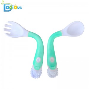 Amazon Hot Sale Παιδικές τροφές Προμήθειες Εκπαίδευση Πιρούνι και κουτάλι Καμπύλη Λαβή Κουτάλια και Πιρούνια παιδιών Είδη ταξιδίου για...