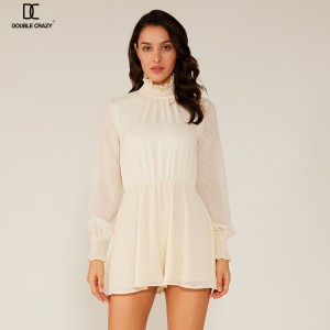 Καλοκαίρι Κυρίες μόδα σιφόν Halter Λευκή δαντέλα σύντομο φόρεμα