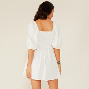 Oem Ένδυση Vestidos Απλό Casual Μπλουζάκι Σύντομη Λευκή Σατέν φόρεμα δαντέλα