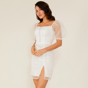 Oem Καλοκαιρινά Λευκή Lace Chiffon Dot Φόρεμα Στυλ Boho Vintage Κομψά Φορέματα