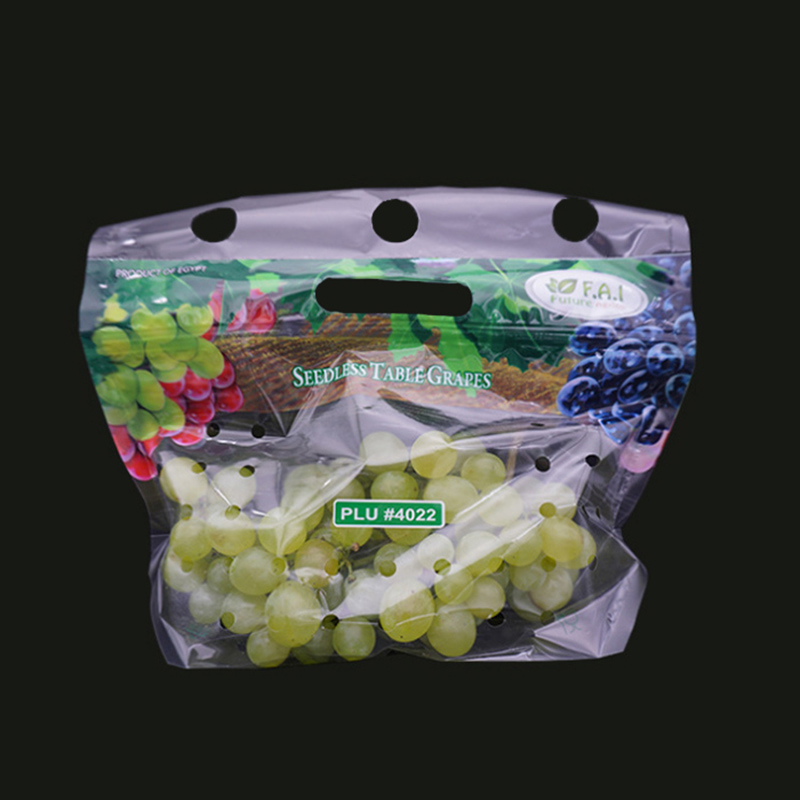 Οικολογικό φίλτρο τυπωμένο πλαστικό τσάντα συσκευασίας φρούτων ziplock φρούτων με τρύπες εξαερισμού