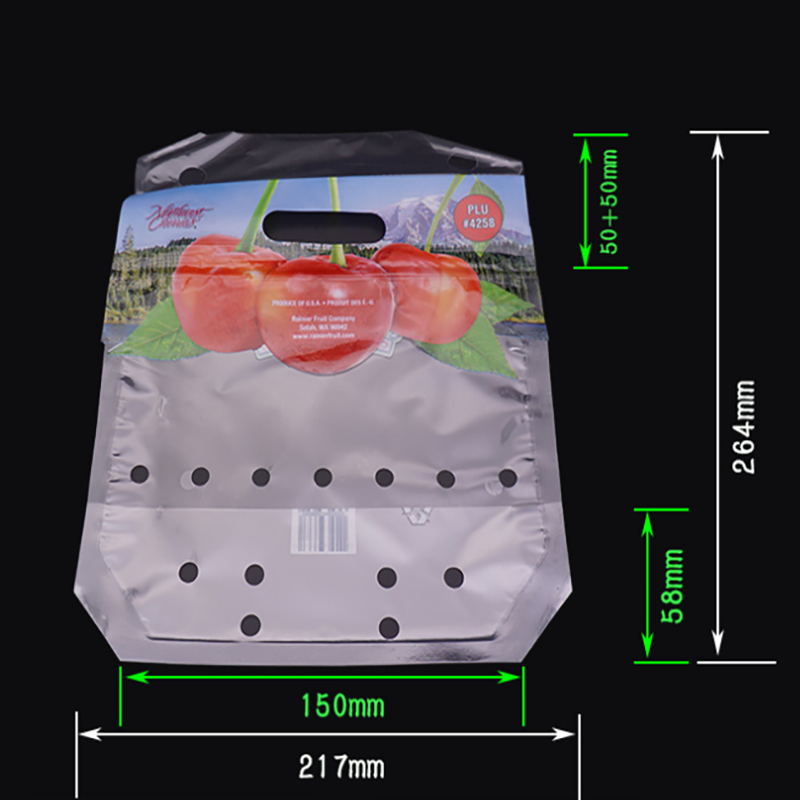 Οικολογικό φίλτρο τυπωμένο πλαστικό τσάντα συσκευασίας φρούτων ziplock φρούτων με τρύπες εξαερισμού