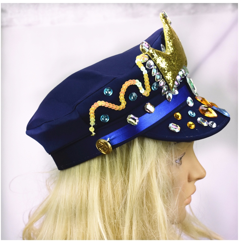 Νέο ζαφείρι μπλε στέμμα Lyjenny καπέλο Βραζιλίας καρναβάλι διαμάντι καπέλα sequined καπέλο παραγγελία χονδρικής